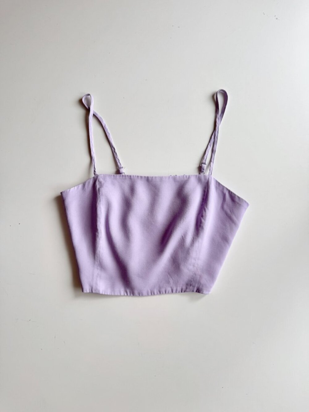 ZARA Lilac Purple Matte Satin Square Neck Cropped Tank Top, Size L
